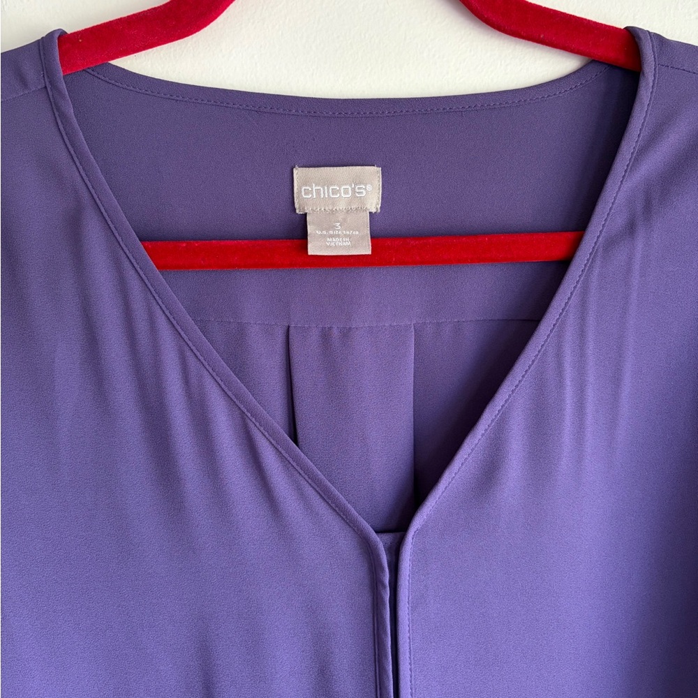 Chico's Dusty Purple 3/4 Sleeve V Neck Chiffon Blouse Size 3 - Picture 3 of 5